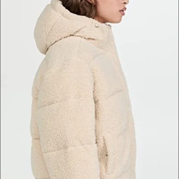 Good American Womens Essentials Sherpa Cocoon Hooded Puffer Coat Size 4 Cream XL